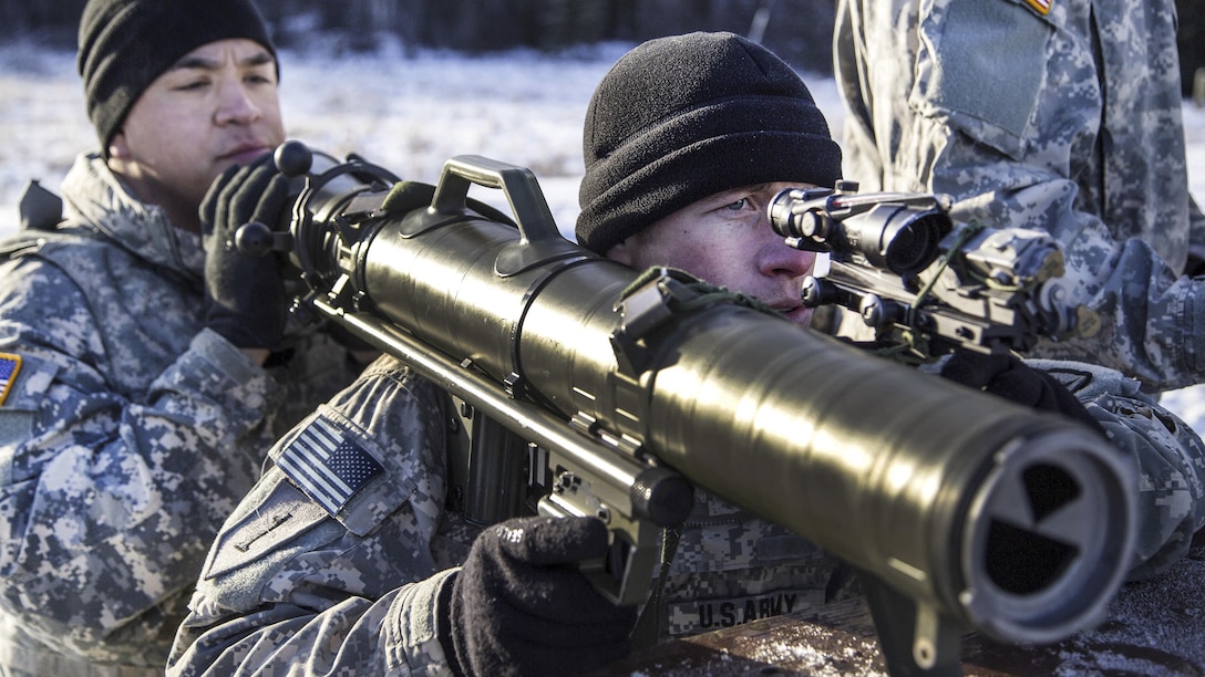 <strong>Photo of the Day: Nov. 4, 2016</strong><br/><br />Army Staff Sgt. Justin Heptas, right, and Spc. Anthony Alfaro calibrate a Carl Gustaf recoilless rifle during live-fire training at Joint Base Elmendorf-Richardson, Alaska, Nov. 1, 2016. Heptas and Alfaro are assigned to the 25th Infantry Division’s Company B, 3rd Battalion, 509th Parachute Infantry Regiment, 4th Infantry Brigade Combat Team (Airborne), Alaska. Air Force photo by Alejandro Pena<br/><br /><a href="http://www.defense.gov/Media/Photo-Gallery?igcategory=Photo%20of%20the%20Day"> Click here to see more Photos of the Day. </a> 