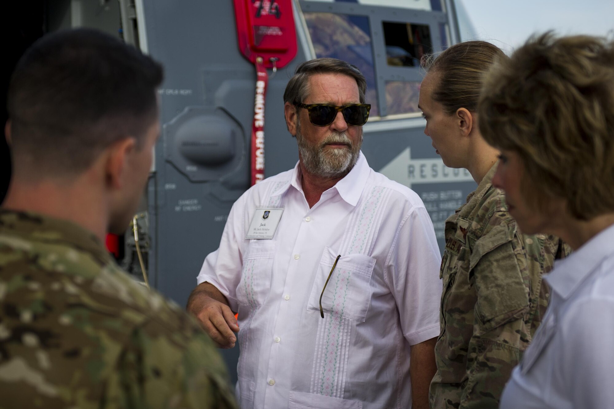 Jack Hebdon, an Air Force Chief of Staff civic leader, speaks to Air Commandos at Hurlburt Field, Fla., Nov. 2, 2016. Civic leaders visited Hurlburt to gain insight into Air Force Special Operations Command’s mission and engage with Air Commandos. (U.S. Air Force photo by Airman 1st Class Joseph Pick)