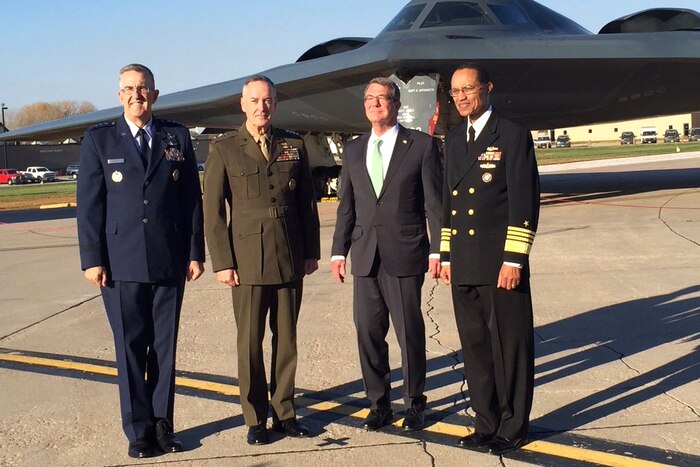 From left, Air Force Gen. John E. Hyten, Marine Corps Gen. Joe Dunford, Defense Secretary Ash Carter and Navy Adm. Cecil D. Haney