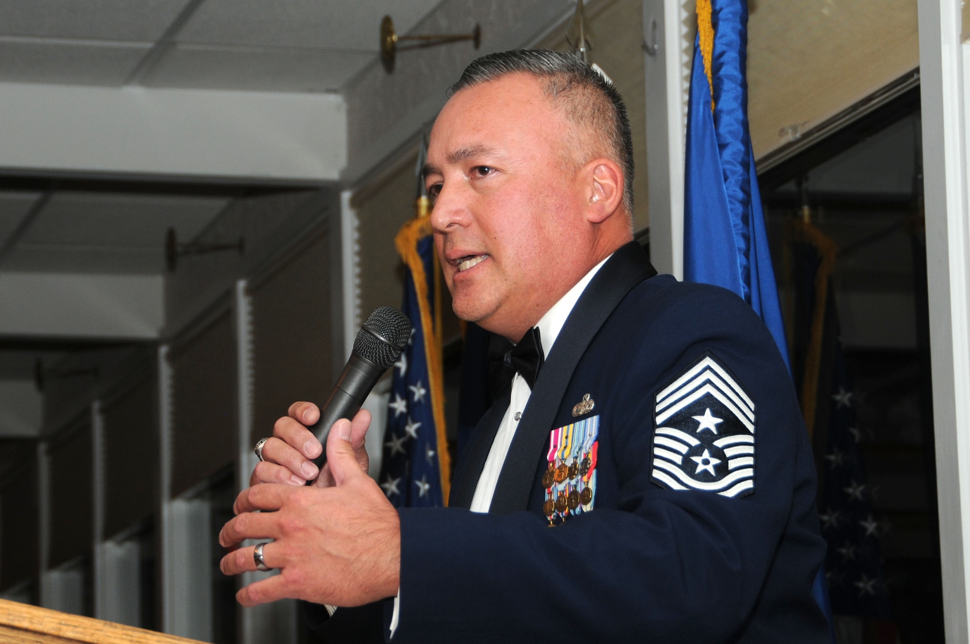 The Senior Enlisted Advisor to the Chief of the National Guard Bureau, Chief Master Sgt. Mitchell O. Brush, served as the guest speaker during the Montana Air National Guard Chief Induction Ceremony held at the Meadowlark Country Club in Great Falls, Mont., Sept. 30, 2016. (U.S. Air National Guard photo by Senior Master Sgt. Eric Peterson)