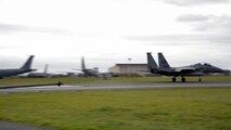 A U.S. Air Force F-15E Strike Eagle from the 48th Fighter Wing on RAF Lakenheath engages a barrier during a certification test of Mobile Aircraft Arresting System Oct. 28, 2016, on RAF Mildenhall, England. On an annual basis, the 100th Civil Engineer Squadron conducts a certification test to ensure proper function of the MAAS. (U.S. Air Force photo by Senior Airman Christine Halan)
