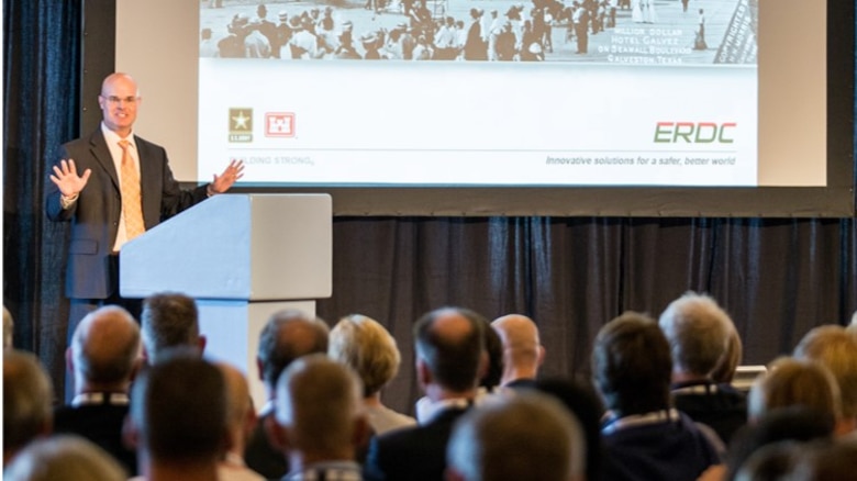 Dr. Todd S. Bridges, senior scientist, ERDC-EL, delivers the keynote address on the U.S. Army Corps of Engineers Engineering With Nature Program at The Hague.