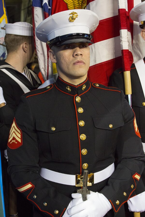 Marines from 3rd Battalion, 25th Marine Regiment, 4th Marine Division, participated in a Color Guard ceremony at game one of the 2016 World Series at Progressive Field in Cleveland, Oct. 25, 2016. Just before the ceremony, announcer Bob Tyek gave credit to the Marine Corps Reserve and its 100 years of faithful service. Today, approximately 500 Reserve Marines are providing fully integrate global operational support to the Fleet and Combatant Commanders. For more information on the history and heritage of the Marine Corps Reserve as well as current Marine stories and upcoming Centennial events, please visit www.marines.mil/usmcr100. (U.S. Marine Corps photo by Lance Cpl. Dallas Johnson)