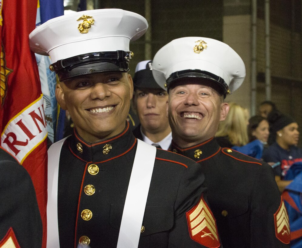 Marines from 3rd Battalion, 25th Marine Regiment, 4th Marine Division, participated in a Color Guard ceremony at game one of the 2016 World Series at Progressive Field in Cleveland, Oct. 25, 2016. Just before the ceremony, announcer Bob Tyek gave credit to the Marine Corps Reserve and its 100 years of faithful service. Today, approximately 500 Reserve Marines are providing fully integrate global operational support to the Fleet and Combatant Commanders. For more information on the history and heritage of the Marine Corps Reserve as well as current Marine stories and upcoming Centennial events, please visit www.marines.mil/usmcr100. (U.S. Marine Corps photo by Lance Cpl. Dallas Johnson)
