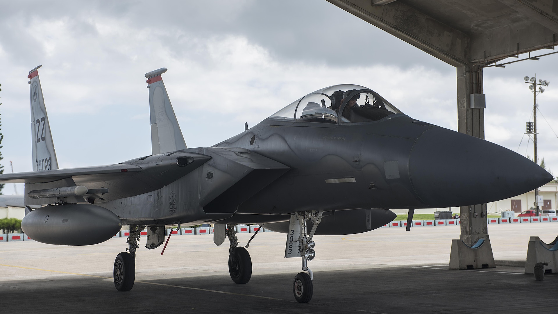 An F-15 Eagle from the 44th Fighter Squadron parks in its spot Oct. 26, 2016, at Kadena Air Base, Japan. The 44th FS returned from more than months of training in exercises around the Indo-Asia-Pacific region. 