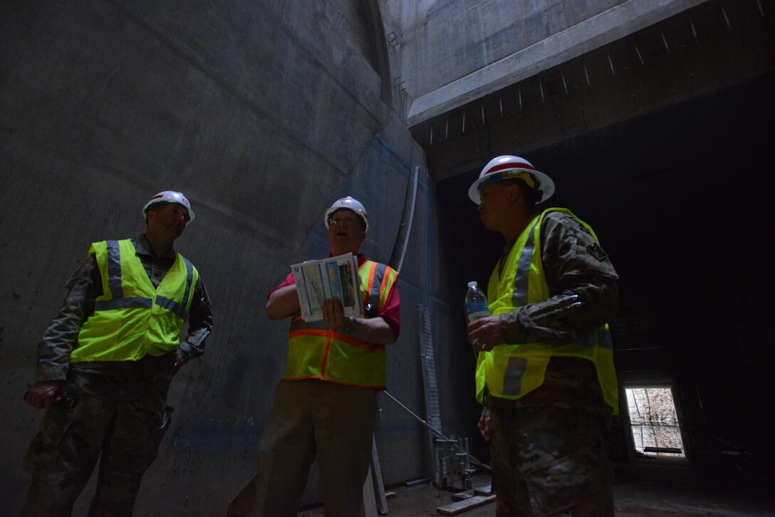 Brig. Gen. Mark Toy, U.S. Army Corps of Engineers Great Lakes and Ohio River Division commander, tours the Kentucky Lock Addition Project in Grand Rivers, Ky., Nov. 2, 2016 as part of a command priority to meet the work force and learn first-hand the national importance of civil works projects during his visit to the Nashville District. 