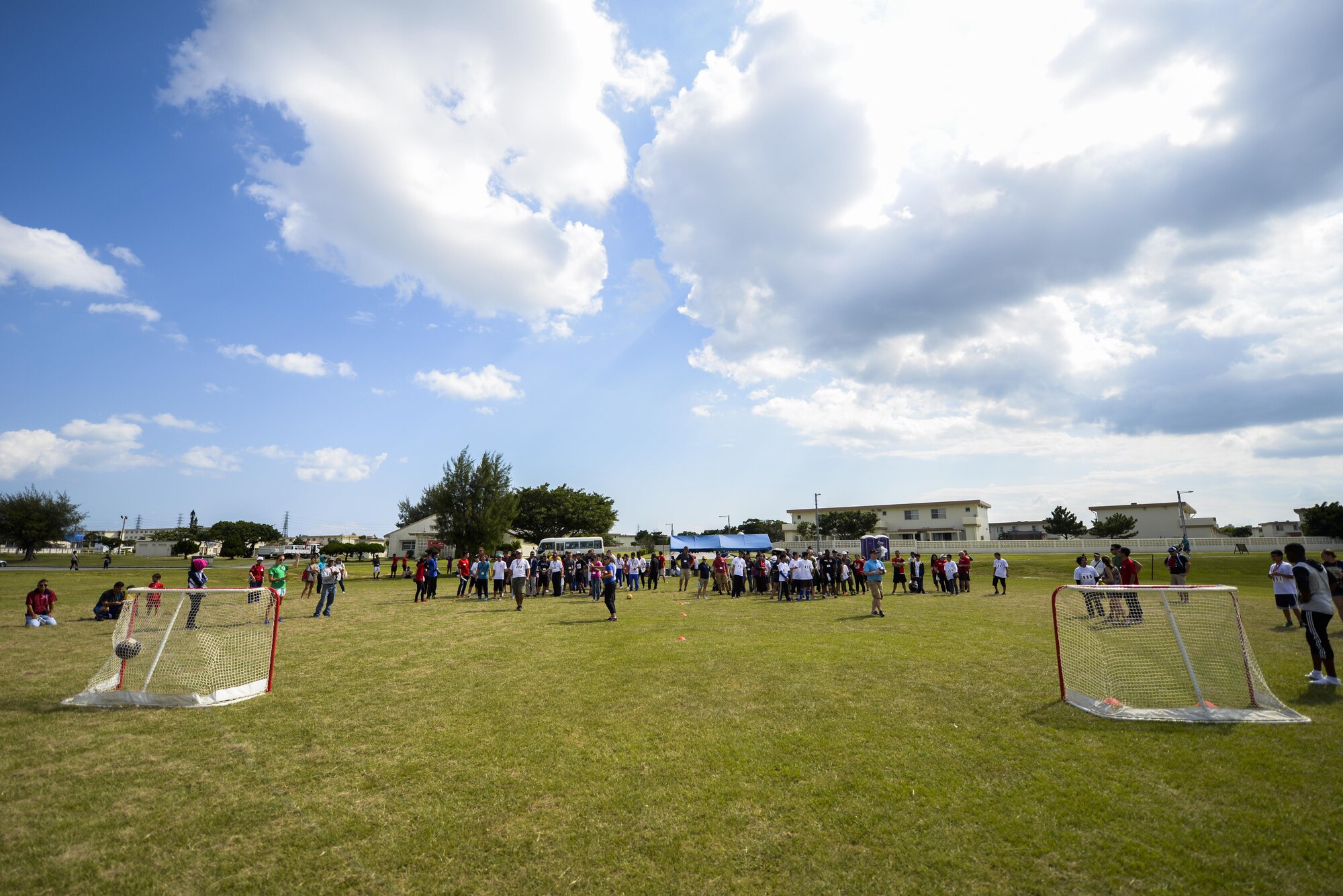 Kadena Special Olympic athletes and their athlete buddies compete in the soccer skills challenge Nov. 5, 2016, at Kadena Air Base, Japan. The KSO began in 2000 with approximately 400 athletes and 600 volunteers as an 18th Wing community goodwill initiative to strengthen U.S. - Okinawa relationships. After 17 years, the event has more than doubled in size and participation. (U.S. Air Force photo by Senior Airman Stephen G. Eigel/released)