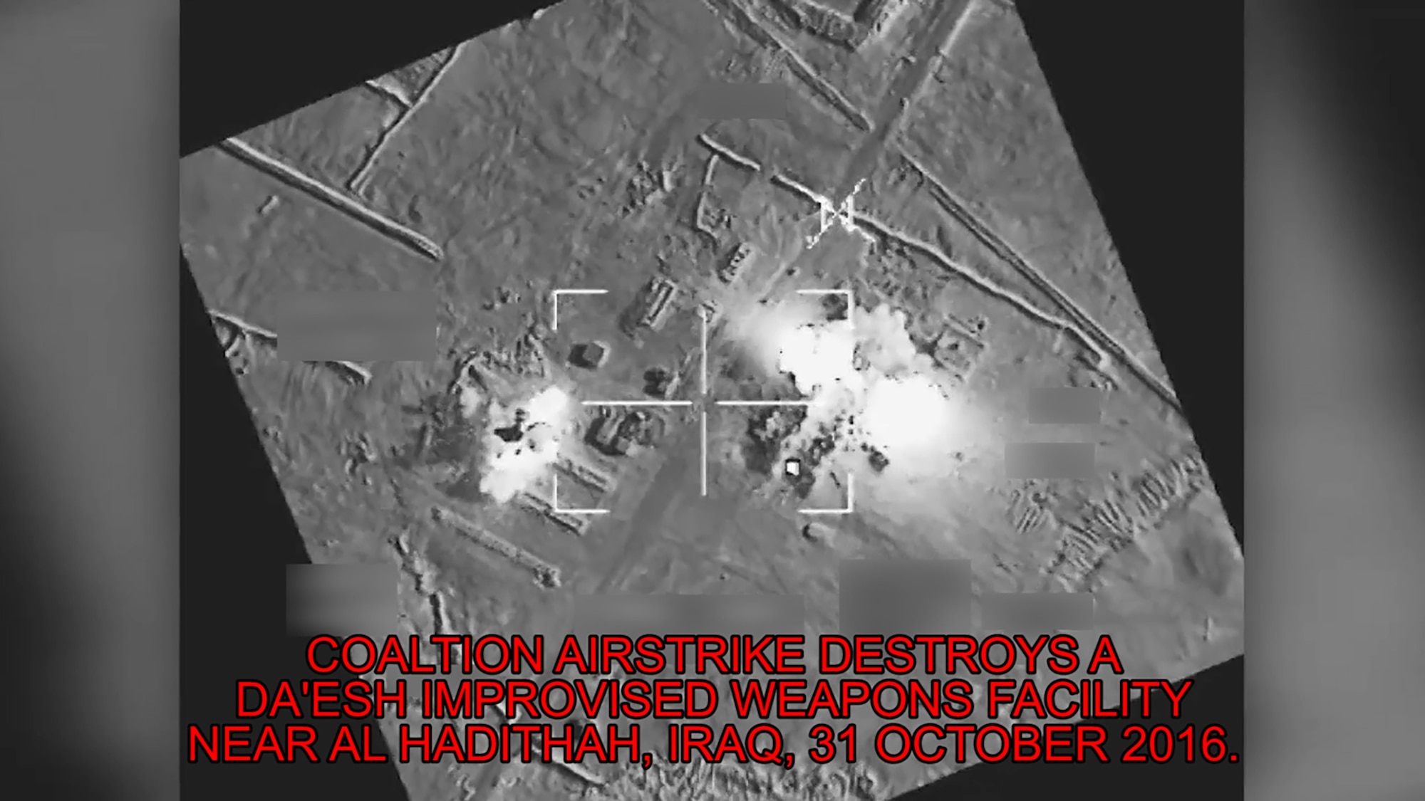 The U.S.-led Coalition tasked with degrading and defeating Da’esh successfully executed a large scale, multinational strike on a weapons facility in Al Hadithah, Iraq, Oct. 31. The package included a U.S. Air Force B-52 Stratofortress, Royal Air Force Tornado GR4s, French Air Force Dassault Rafales, Royal Danish Air Force F-16s, Royal Australian Air Force F/A-18 Hornets and Royal Jordanian Air Force F-16s. (U.S. Air Forces Central Command Graphic)