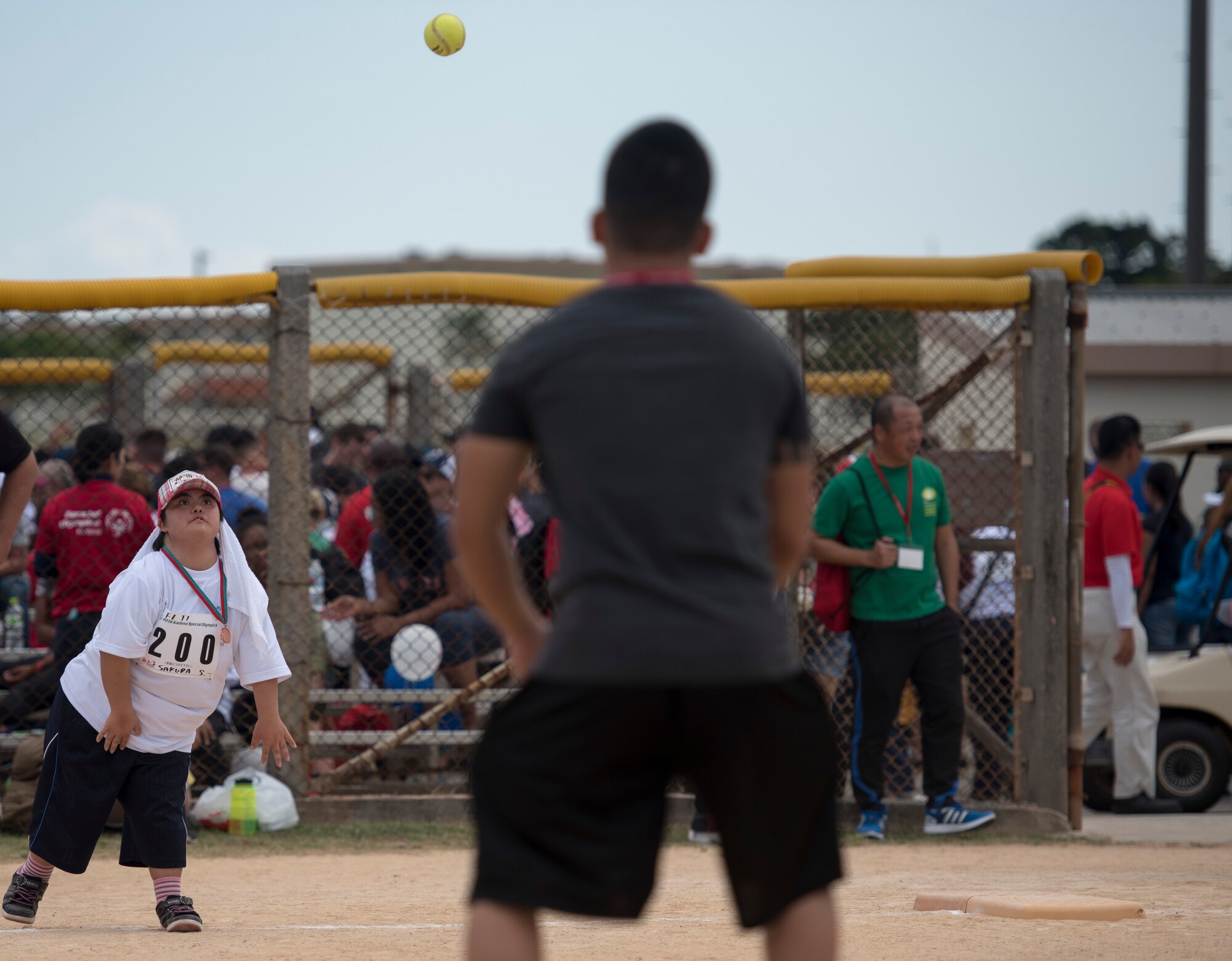 Sakura Sakihara, Kadena Special Olympics athlete, competes in the softball throw event during the Kadena Special Olymics Nov. 5, 2016 at Kadena Air Base, Japan. The KSO is the biggest overseas military Special Olympics event in the world and is a one-day sporting and outreach event that showcases the talents of nearly 1,300 local special needs athletes and artists. (U.S. Air Force photo by Senior Airman Omari Bernard/Released)