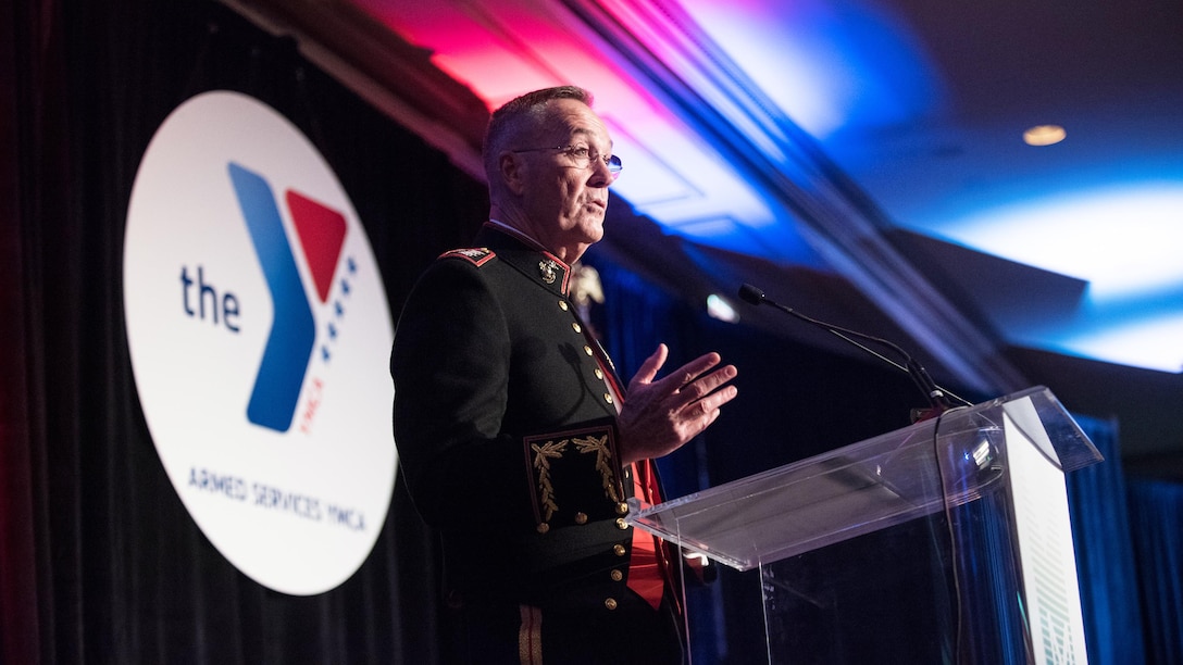Marine Corps Gen. Joe Dunford, chairman of the Joint Chiefs of Staff, speaks at the 2016 Armed Services YMCA Angels of the Battlefield Awards Gala in Arlington, Va., Nov. 3, 2016. DoD Photo by U.S. Army Sgt. James K. McCann