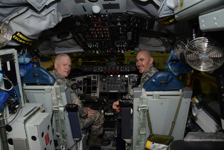 Air National Guard Director, Lt. Gen. Scott Rice is in the pilot seat while Chief Master Sgt. Ron Anderson, Air National Guard Command Chief sits in the copilot seat of a KC-135 assigned to the 185th Air Refueling Wing, during a tour in Sioux City, Iowa on November 5, 2016. 
U.S. Air National Guard photo by Master Sgt. Vincent De Groot 185 ARW PA