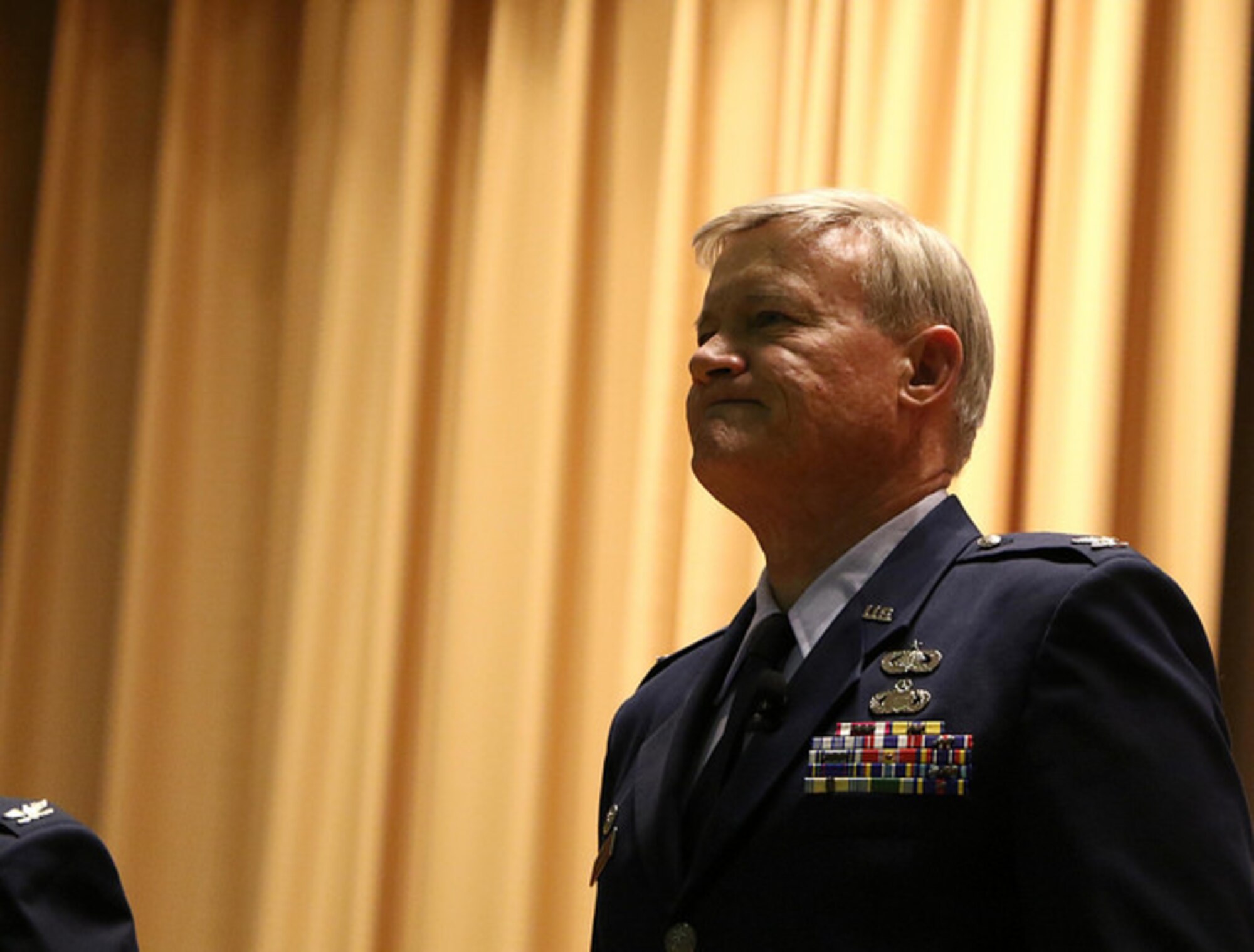 Col. Dennis Seymour 927th Air Refueling Wing Mission Support Group commander, stands during his retirement ceremony at MacDill Air Force Base, FL Nov. 5, 2016. Before arriving at MacDill, Seymour served as the director of Manpower, and Personnel services at Fourth Air Force in March Air Reserve Base, California. (U.S. Air Force photo by Senior Airman Xavier Lockley)
