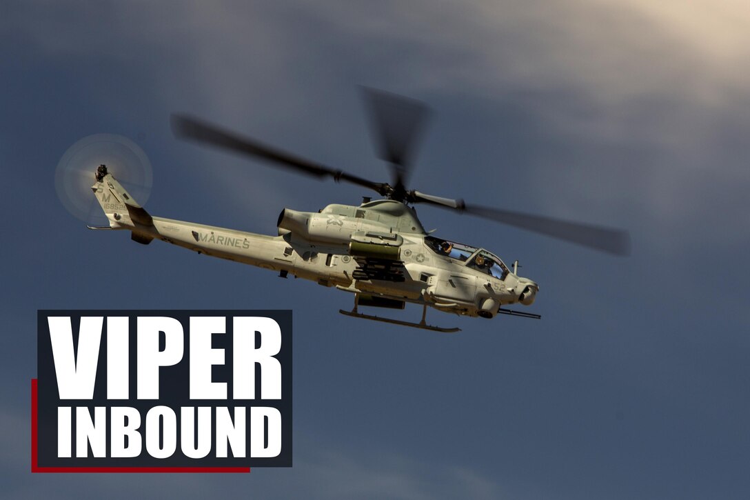 A U.S. Marine Corps AH-1Z Viper attack helicopter flys over a live fire range during final exercise as part of Exercise Valiant Mark 2016 at Marine Corps Air-Ground Combat Center Twentynine Palms, Calif. Oct. 11, 2016. Valiant Mark is an annual exercise conducted by U.S. Marines and the Singapore Armed Forces in order to maintain a high level of interoperability, enhanced military to military relations and to enrich mutual combat capabilities through combined training. (U.S. Marine Corps photo by Cpl. Akeel Austin/Released)