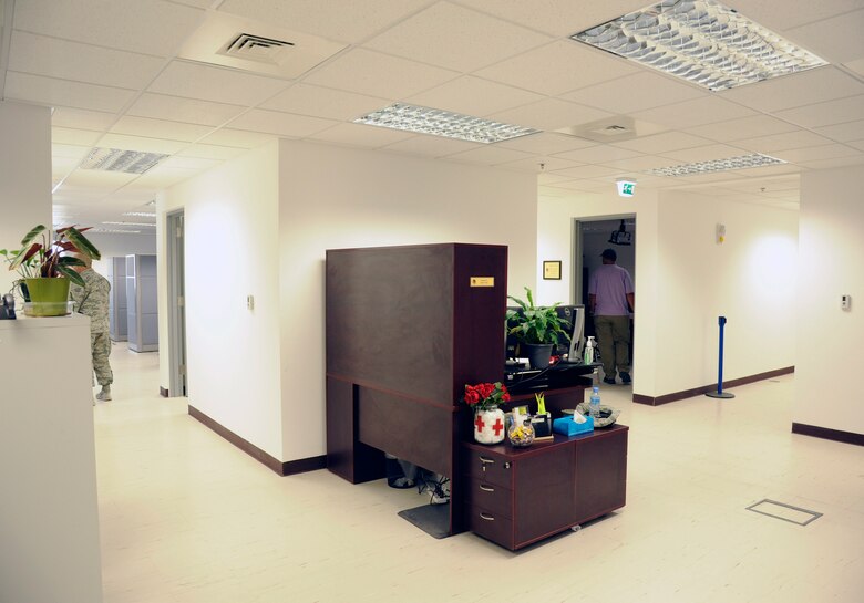 379th Expeditionary MedicalGroup personnel explore the interior of their new administration building at AIUdeid Air Base,Qatar Nov. 2, 2016. As part of a 379th Air Expeditionary Wing team effort,this building was finished in a short 12 months. {U.S.Air Force photo  by Senior Airman Cynthia A. Innocenti)