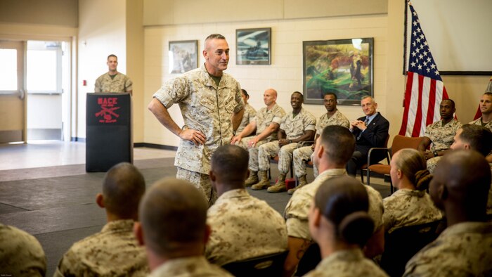 Major Gen. James W. Lukeman, the commanding general of the Marine Corps Training and Education Command, addresses the audience of the first Force Fitness Instructor Course on Marine Corps Base Quantico,Virginia Nov. 4, 2016. The graduates will now return to their respective units and apply all that they’ve learned over the five-week course. 