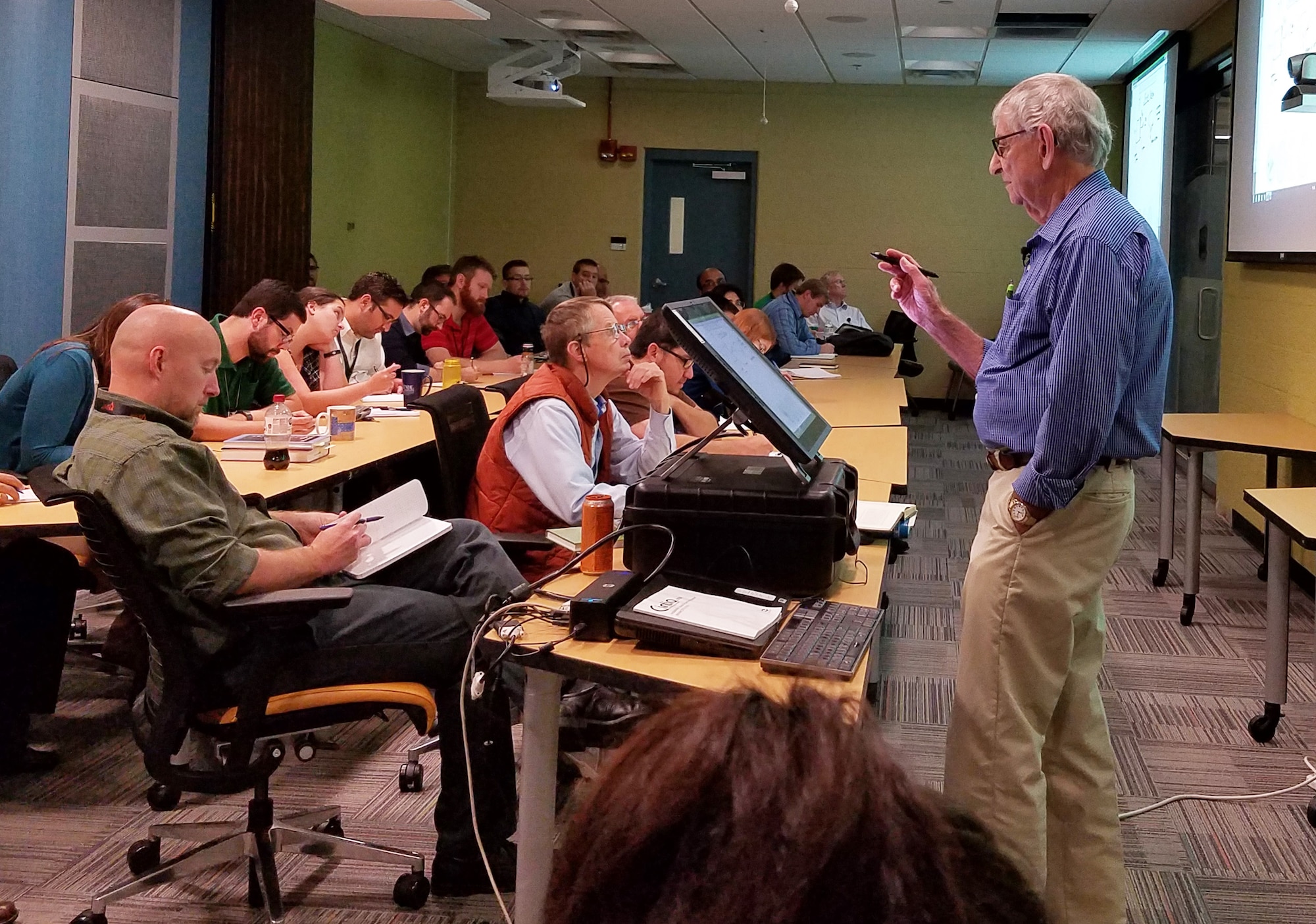 Former AFRL Materials and Manufacturing Directorate Senior Scientist Dr. Nick Pagano returned to hold a 16-week lecture series on elasticity theory for the directorate’s next generation of researchers. (U.S. Air Force photo/Holly Jordan)