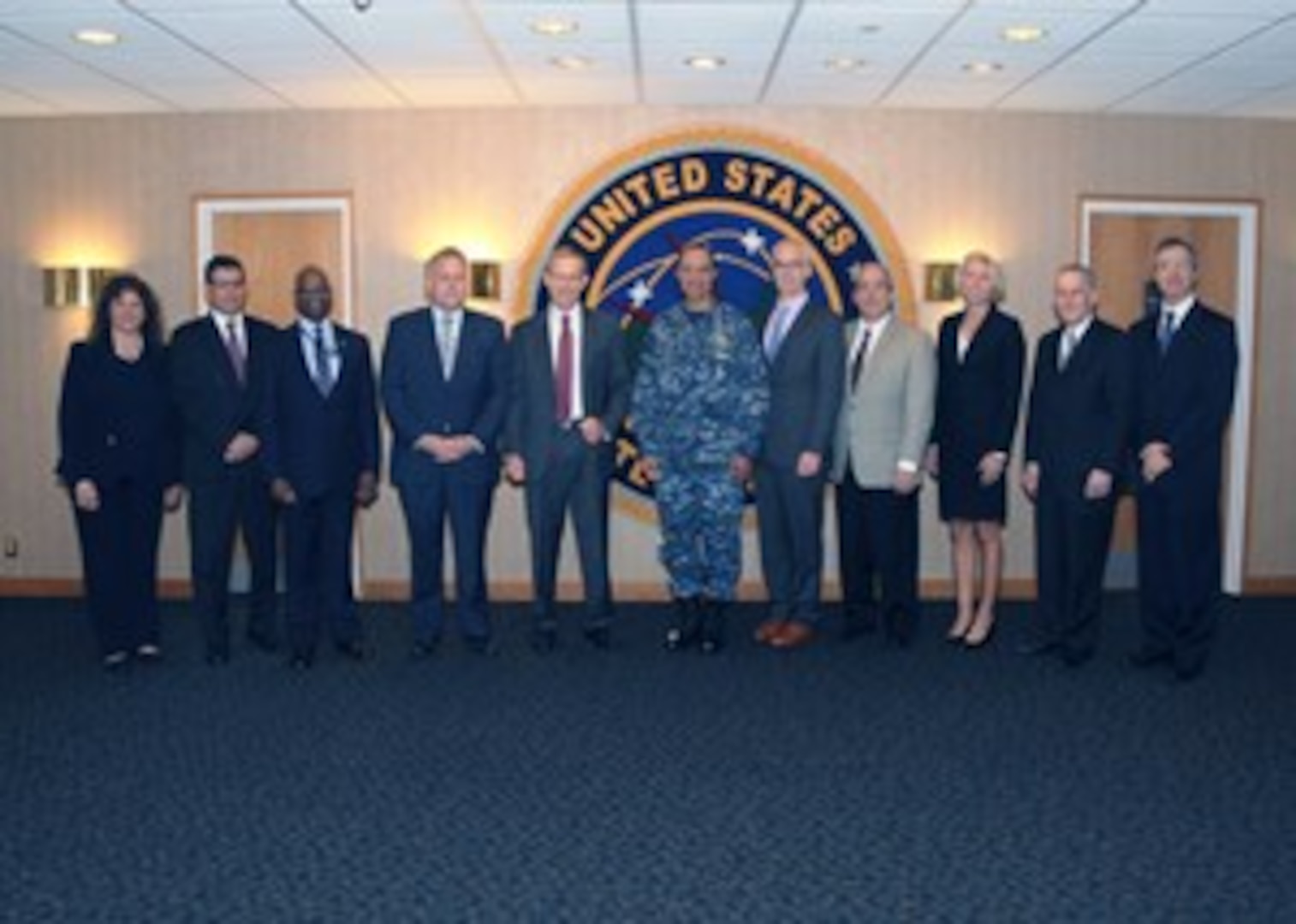 Senior leaders from six of the nation's 10 Federally Funded Research and Development Centers (FFRDC) and three of the 14 University Affiliated Research Centers (UARC) meet with Adm. Cecil D. Haney (center), U.S. Strategic Command commander, during their visit to USSTRATCOM headquarters at Offutt Air Force Base, Neb., Sept. 29, 2016. While here, leaders participated in roundtable discussions on projects and capabilities of their respective organizations. They also received briefings on USSTRATCOM challenges in the 21st century and toured the command's Global Operations Center. FFRDCs and UARCs serve as strategic partners that assist the government with systems engineering and integration, research and development, and study and analysis. (USSTRATCOM photo by Steve Cunningham)
