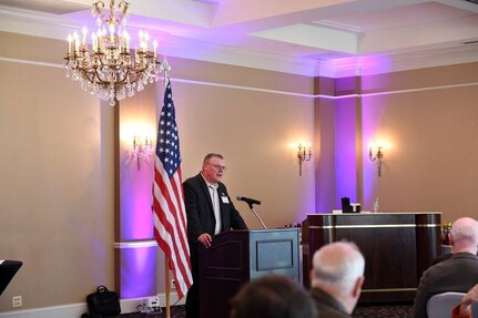 Mr/Sgt. Maj. James Rogers, 85th Support Command, gives a brief to retirees from the 85th Division Association, Nov. 1, 2016, discussing the mission and current roles of the 85th Support Command when the command was a two-star training division up to its inactivation in 2007. The 85th Division Association is made up of former members of the 85th Training Division. The 85th Support Command has a lineage dating back to August 5, 1917 when they were formed as an Infantry Division at Camp Custer, Michigan in preparation for World War I. Next year will be the command's centennial is on August 5, 2017.
(Photo by Anthony L. Taylor)