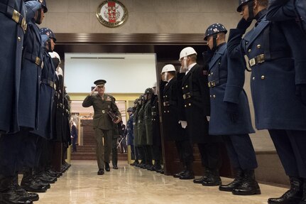 U.S. Chairman of the Joint Chiefs of Staff, Gen. Joseph F. Dunford Jr., salutes the Turkish Honor Guard afters meetings at the Ministry of Defense in Ankara, Turkey, Nov. 6, 2016.  (DoD photo by D. Myles Cullen/Released)