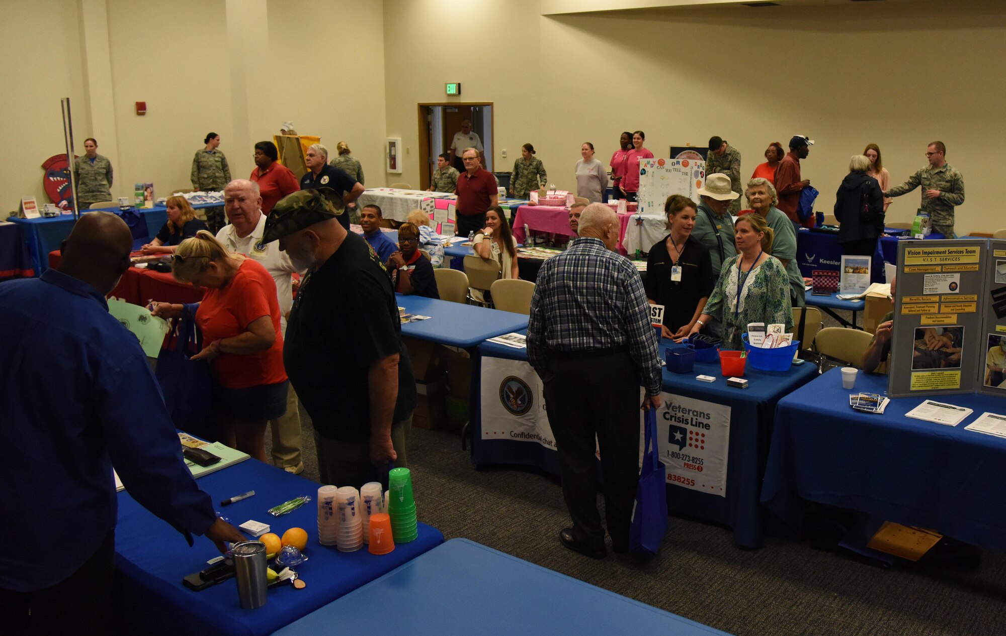 Military retirees attend Retiree Appreciation Day at the Roberts Consolidated Aircraft Maintenance Facility Nov. 4, 2016, on Keesler Air Force Base, Miss. The annual event, sponsored by the Keesler Retiree Activities Office, included more than 20 displays with information pertinent to retirees and a free lunch. (U.S. Air Force photo by Kemberly Groue/Released)