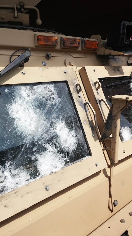 This mine resistant, ambush protected vehicle allocated to the Mission, Texas, police department took 27 rounds of AK-47 fire during a standoff outside a home.