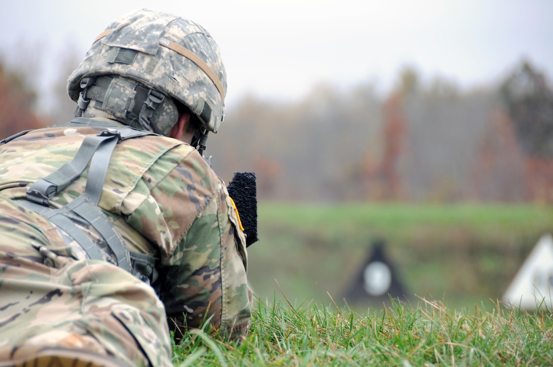 Staff Sgt. Daniel Sullivan, a public affairs broadcast specialist from Nashville, Tennessee assigned to the U.S. Army Reserve’s 372nd Mobile Public Affairs Detachment, fires his M-16A2 from the prone-supported position while on the range at Camp Atterbury, Indiana Nov. 3.  Army Reserve Soldiers qualify on their individual assigned weapon once a year in order to be “mission capable” should they need to deploy.