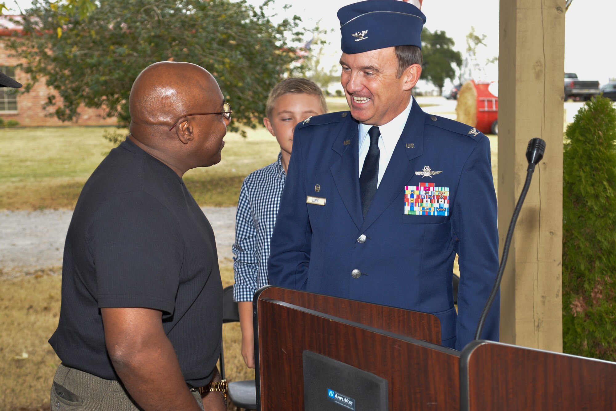 Col. Donald Lewis, 42nd Air Base Wing Mission Support Group Commander, speaks at a veterans appreciation ceremony in the Town of Pike Road, Nov. 6. Pike Road has a veterans memorial with brick walkway, engraving names of sponsored veterans. (U.S. Air Force photo by Tech. Sgt. Patrick Brown)