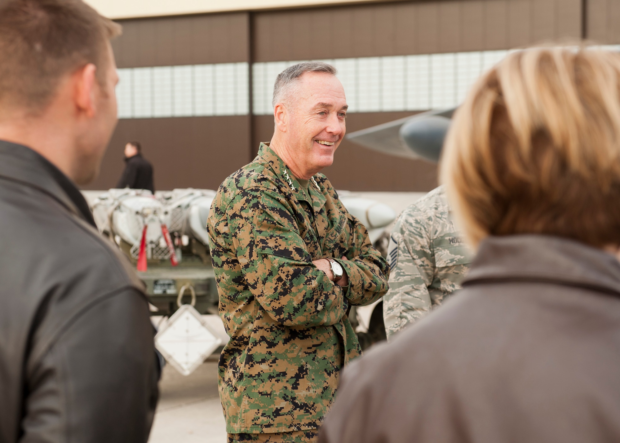 U.S. Marine Corps Gen. Joseph Dunford, chairman of the Joint Chiefs of Staff, speaks with B-52H Stratofortress pilots at Minot Air Force Base, N.D., Nov. 2, 2016. During Dunford’s tour, he was briefed on the aircraft’s capabilities and the Airmen that keep it flying. (U.S. Air Force photo/Airman 1st Class J.T. Armstrong)