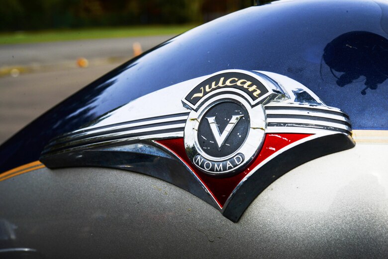 An insignia is displayed on a motorcycle’s right side at a motorcycle safety rodeo at Kapaun Air Station, Germany, Nov. 4, 2016. The 86th Airlift Wing safety office sponsored the event with the aim of enhancing motorcycle safety education in the Kaiserslautern Military Community. (U.S. Air Force photo by Airman 1st Class Joshua Magbanua)