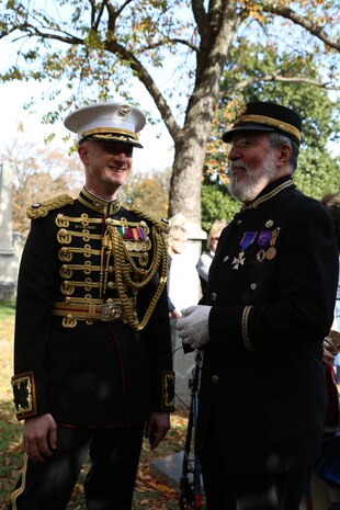 On Nov. 6, 2016, the Marine Band performed at John Philip Sousa's grave at Congressional Cemetery in Washington, D.C. in honor of the composer's 162nd birthday. (U.S. Marine Corps photo by Gunnery Sgt. Rachel Ghadiali/released)