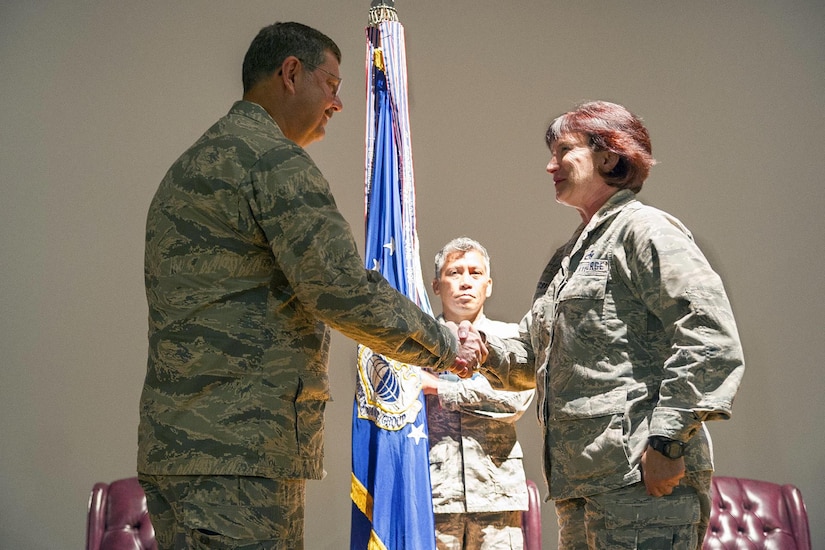 New 315th Maintenance Group Commander Col. Sharon Johnson departs her change of command Nov. 6. Members of the 315th Maintenance Group welcomed the new commander to their unit during a change of command ceremony at Joint Base Charleston, South Carolina. Col. Richard Gay relinquished his command of seven years to Johnson as Gay prepares for his retirement later in the year. (U.S. Air Force Photo by Senior Airman Jonathan Lane)
