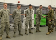 U.S. Marine Corps Gen. Joseph F. Dunford Jr., chairman of the Joint Chiefs of Staff, shakes hands with an Airman at Minot Air Force Base, N.D., Nov. 2, 2016. Dunford visited Airmen and spoke about the importance of maintaining a competitive advantage over our adversaries.  (U.S. Air Force photos/Airman 1st Class Jessica Weissman)