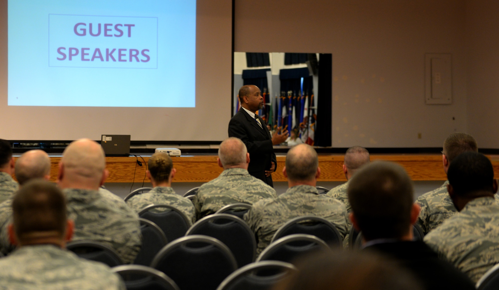 Clarence Benjamin Jr., Northern California director of the Combined Federal Campaign, speaks at the CFC kickoff event Nov. 7, 2016, at Beale Air Force Base, California. Since the first campaign in 1964, Federal employees have donated more than $8 billion for the charities and causes that are near and dear to them. (U.S. Air Force photo/Staff Sgt. Jeffrey Schultze)