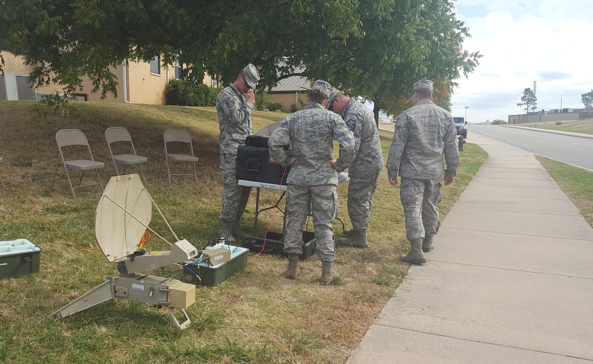 Citizen Airmen from the 507th Air Refueling Wing Command Post at Tinker Air Force Base, Okla., test communication equipment during Exercise Global Thunder 17. Exercise Global Thunder provides training opportunities for USSTRATCOM components, task forces, units and command posts to deter and, if necessary, defeat a military attack against the United States and to employ forces as directed by the President. (U.S. Air Force photo illustration/Maj. Jon Quinlan/Released) (This image was blurred for operational security)  