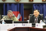 U.S. Forces Korea Commander US Army GEN Vincent K. Brooks and U.S. Forces Relocation Office Chief Director Kim, Kie Soo discuss logistics of the upcoming relocation to Camp Humphreys at US Army Garrison Yongsan November 3. The first major wave of unit moves is set to begin in the spring.