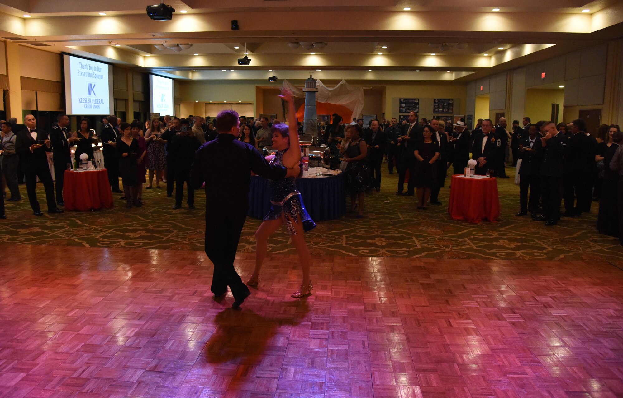 Dancers perform during the installation’s 75th Anniversary Gala at the Bay Breeze Event Center Nov. 4, 2016, on Keesler Air Force Base, Miss. The celebration commemorated Keesler’s 75 years of history with historical displays, throwback trivia, musical and dance performances and recognition of family members of Lt. Samuel Keesler, Jr. (U.S. Air Force photo by Kemberly Groue/Released)