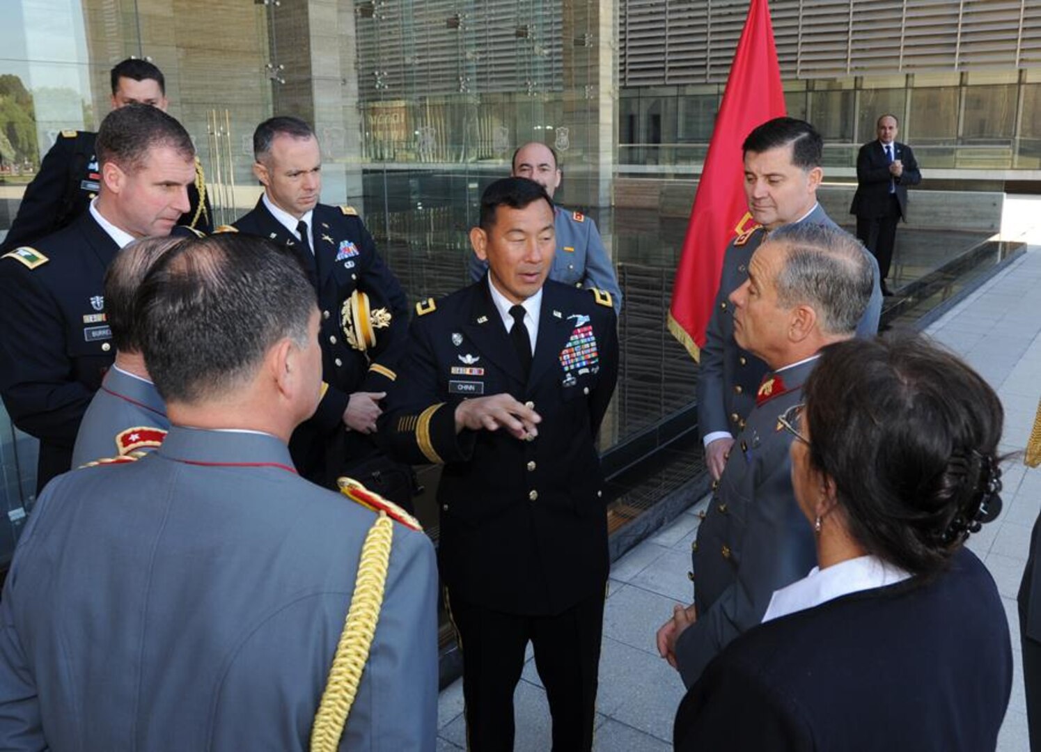 Top Army leaders from Chile and the United States, including Maj. Gen. K.K. Chinn (center), U.S. Army South commanding general, discuss several topics of interest that mutually benefit both nation’s armies during the annual Army-to-Army executive staff talks held in Chile Oct. 24.
