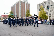The U.S. Air Force Academy band performs during the Colorado Springs Veteran’s Day Parade in Colorado Springs, Colorado, Saturday, Nov. 5, 2016. The band was one of many marching processions representing the Air Force during the parade. (U.S. Air Force photo/Christopher DeWitt)
