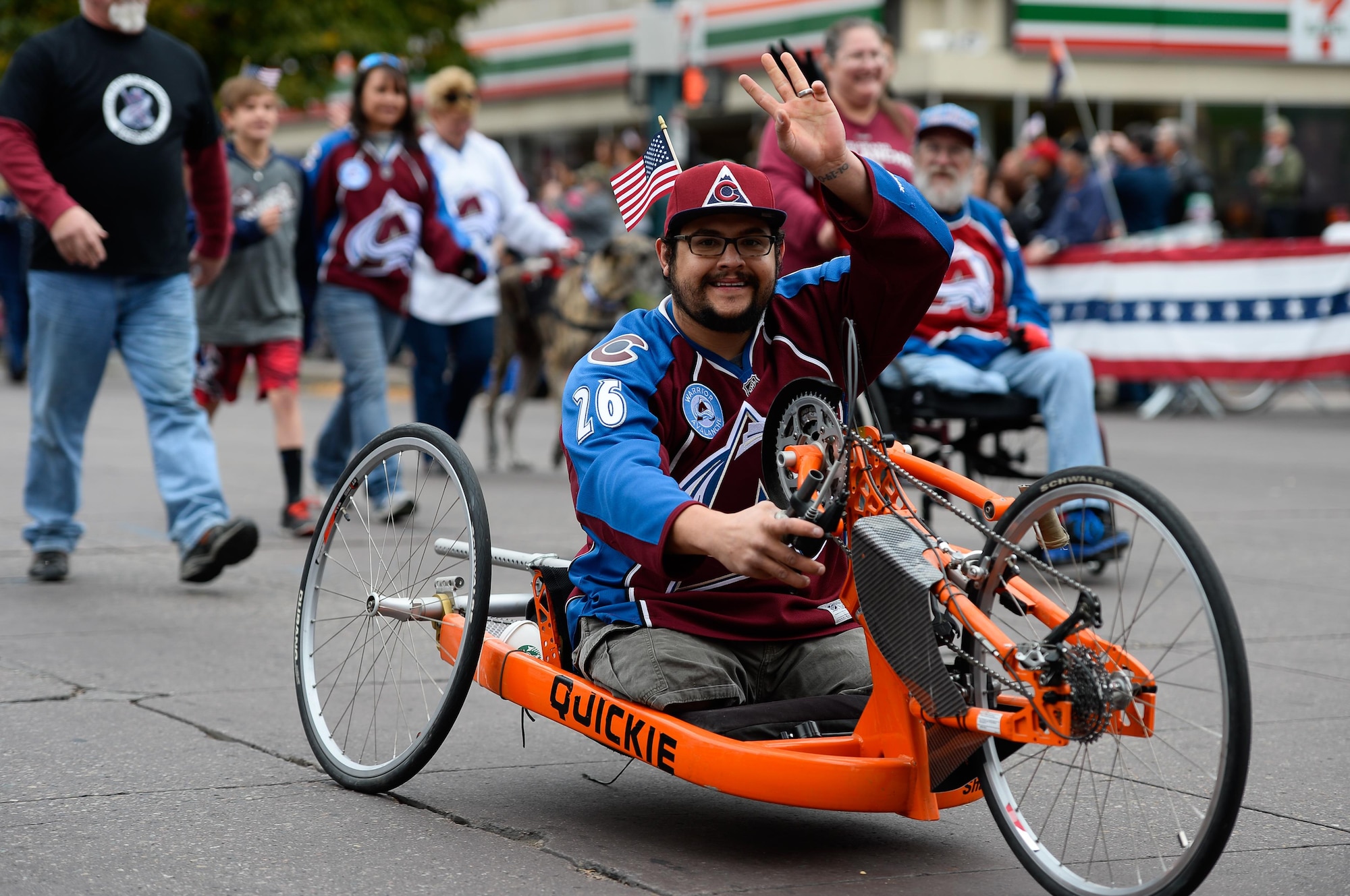 Jerry Devaul rides in procession during the Colorado Springs Veteran’s Day Parade in Colorado Springs, Colorado, Saturday, Nov. 5, 2016. Locals gathered to watch the parade in recognition of veterans throughout the nation. (U.S. Air Force photo/Christopher DeWitt)