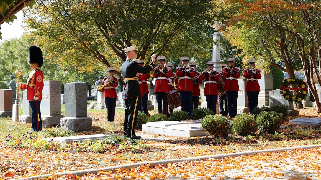 On Nov. 6, 2016, the Marine Band performed at John Philip Sousa's grave at Congressional Cemetery in Washington, D.C. in honor of the composer's 162nd birthday. 