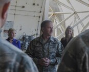 Air Force Chief of Staff Gen. Dave Goldfein talks to Airmen from the 18th Aircraft Maintenance Squadron Nov. 4, 2016, at Kadena Air Base, Japan. During his visit to Kadena, Goldfein visited the 18th AMXS to congratulate them for continuing maintenance excellence. (U.S. Air Force photo by Senior Airman Lynette M. Rolen)