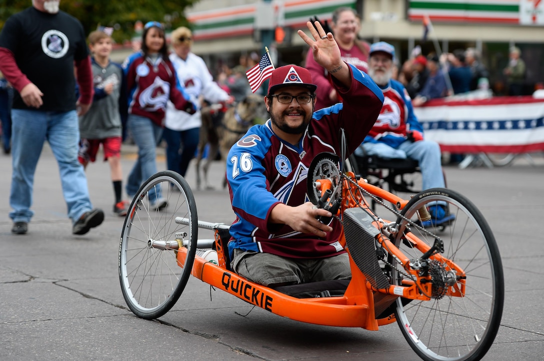 Veteran Jerry Devaul rides in procession during the Colorado Springs Veterans Day Parade in Colo., Nov. 5, 2016.  Air Force photo by Christopher DeWitt