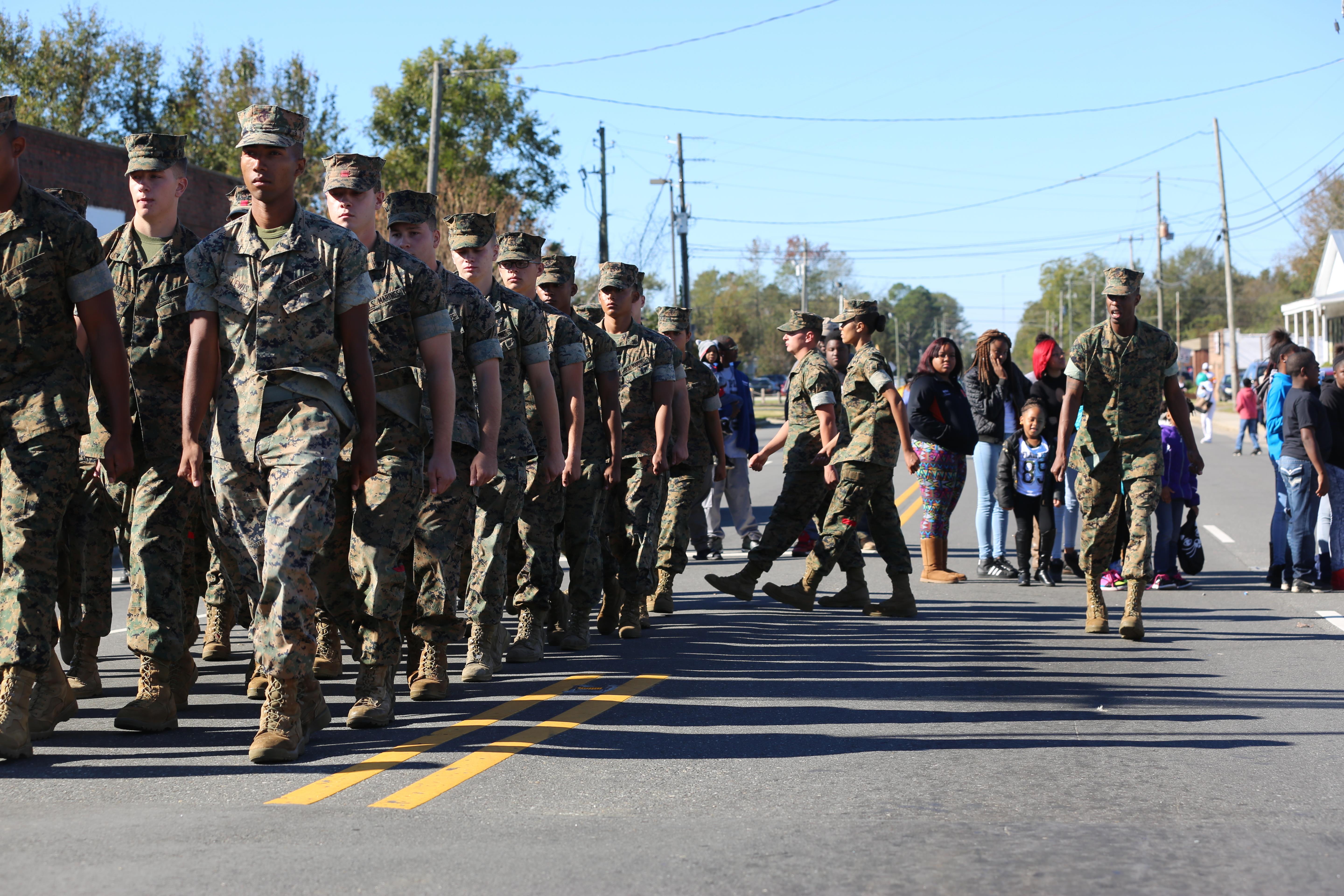 Marines march during the 96th annual Veterans Day Parade.