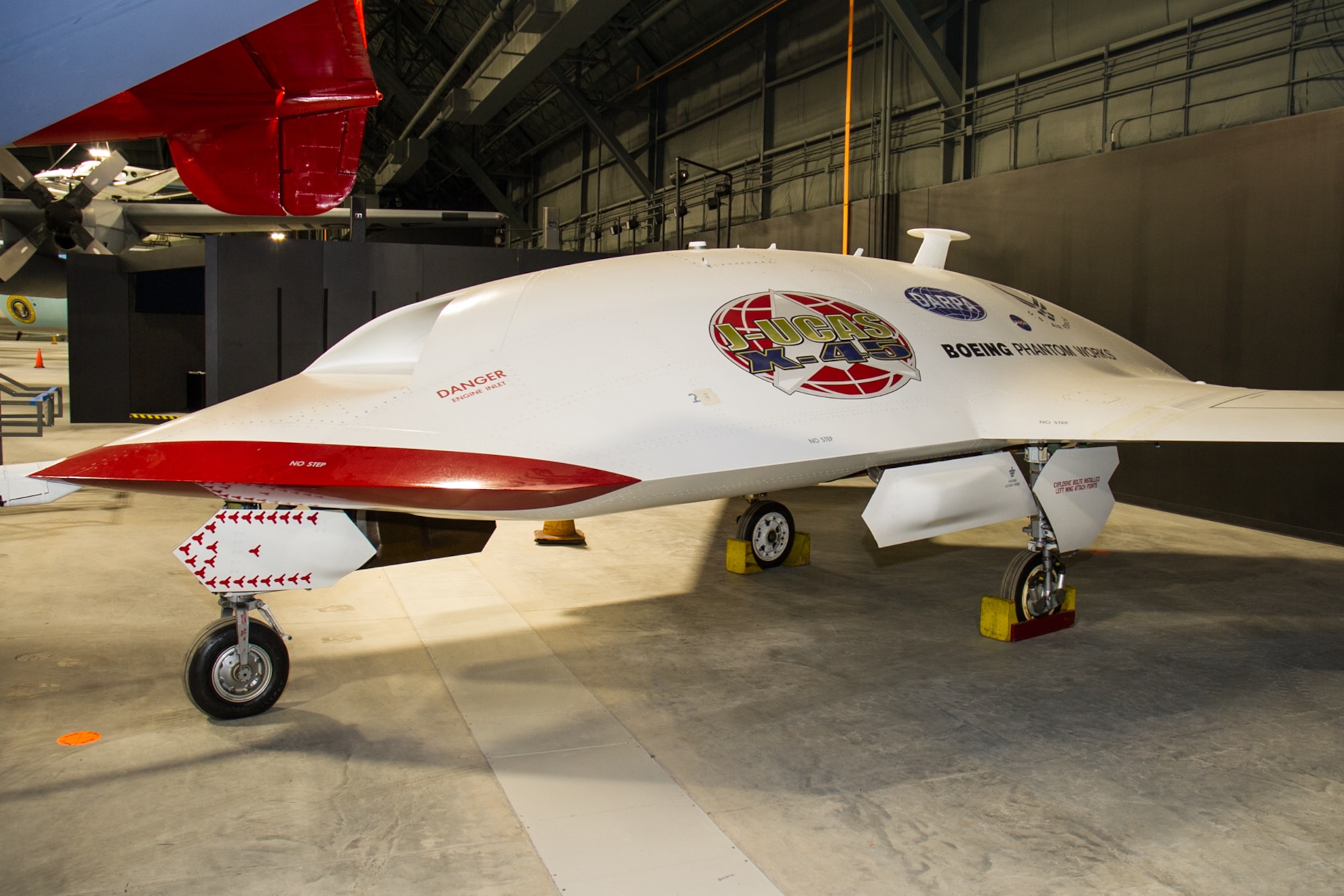 DAYTON, Ohio -- Boeing X-45A J-UCAS on display in the Research and Development Gallery at the National Museum of the United States Air Force. (U.S. Air Force photo)
