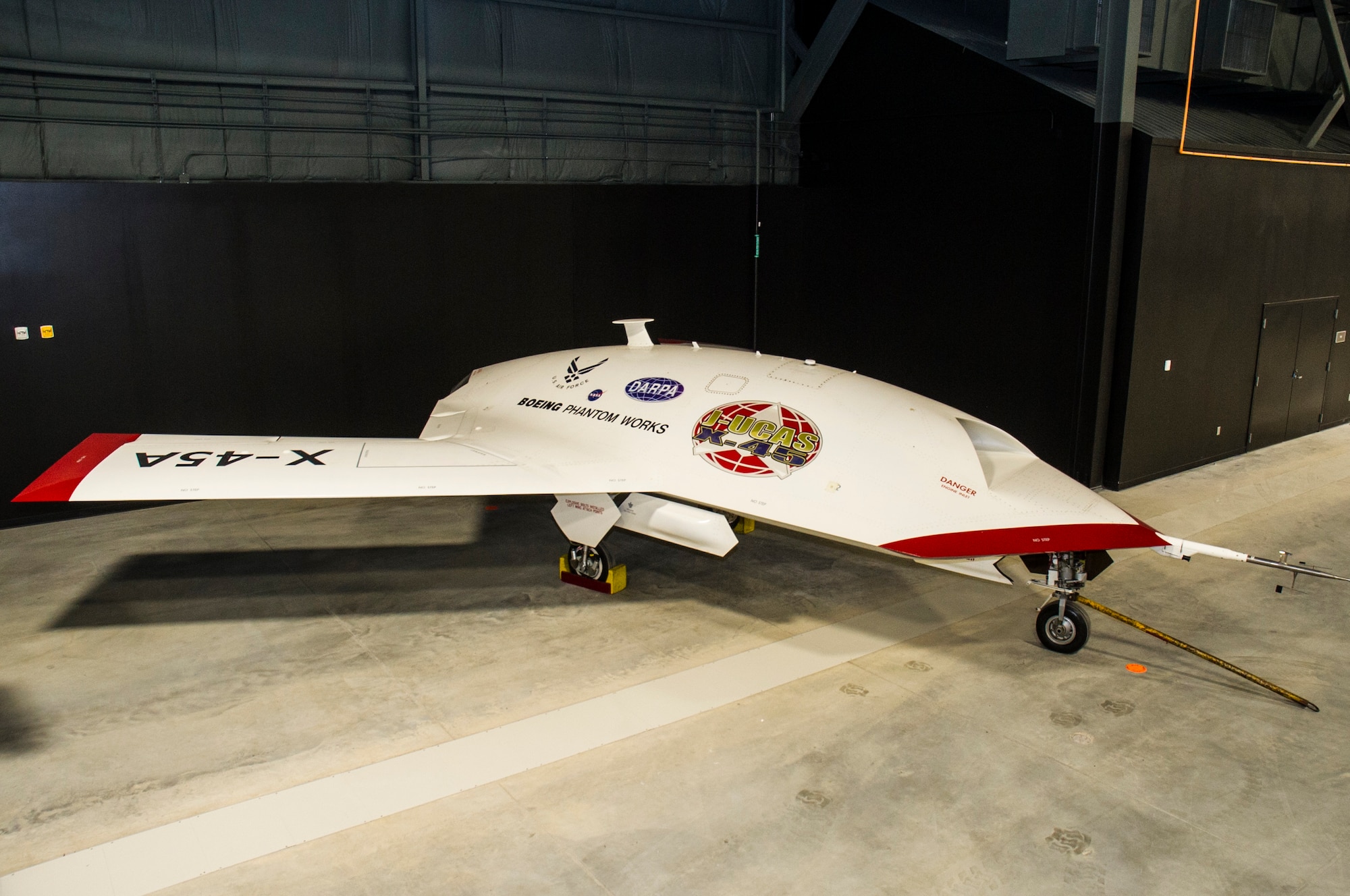 DAYTON, Ohio -- Boeing X-45A J-UCAS on display in the Research and Development Gallery at the National Museum of the United States Air Force. (U.S. Air Force photo)
