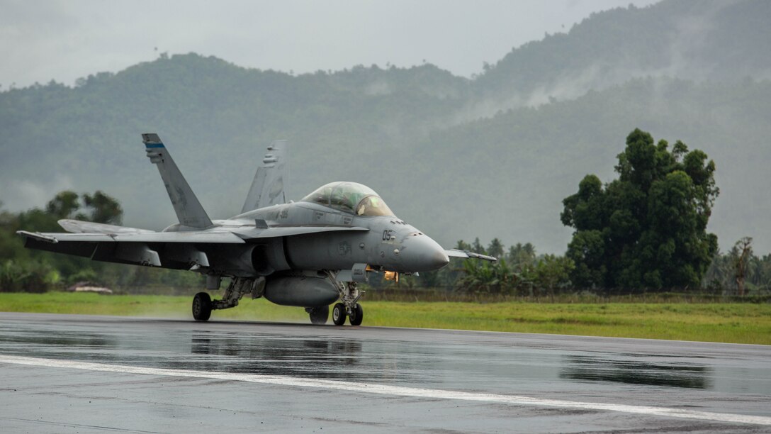 A F/A-18D Hornet with Marine All-Weather Fighter Attack Squadron 225, taxis down the runway during exercise Cope West 17 at Sam Ratulangi International Airport, Indonesia, Nov. 7, 2016. The combined training offered by this exercise helps prepare the U.S. Marine Corps and Indonesia Air Force to work together in promoting a peaceful Indo-Asia-Pacific region while practicing close air support and air-to-air training that will enhance their to respond to contingencies throughout the region. Both the U.S. F/A-18D Hornets and Indonesian F-16 Fighting Falcons bring unique capabilities affording the associated nations the opportunity to learn and understand each other’s skills, preparing them for real world contingencies and further strengthening their relationship. 