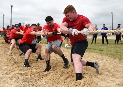 The 959th Medical Group tug-of-war team attempts to overpower its competition during the 59th Medical Wing Warrior Medic Challenge Nov. 4, 2016 on Joint Base San Antonio-Lackland, Texas. The 959th MDG placed third in the event. (U.S. Air Force photo/Staff Sgt. Kevin Iinuma)
