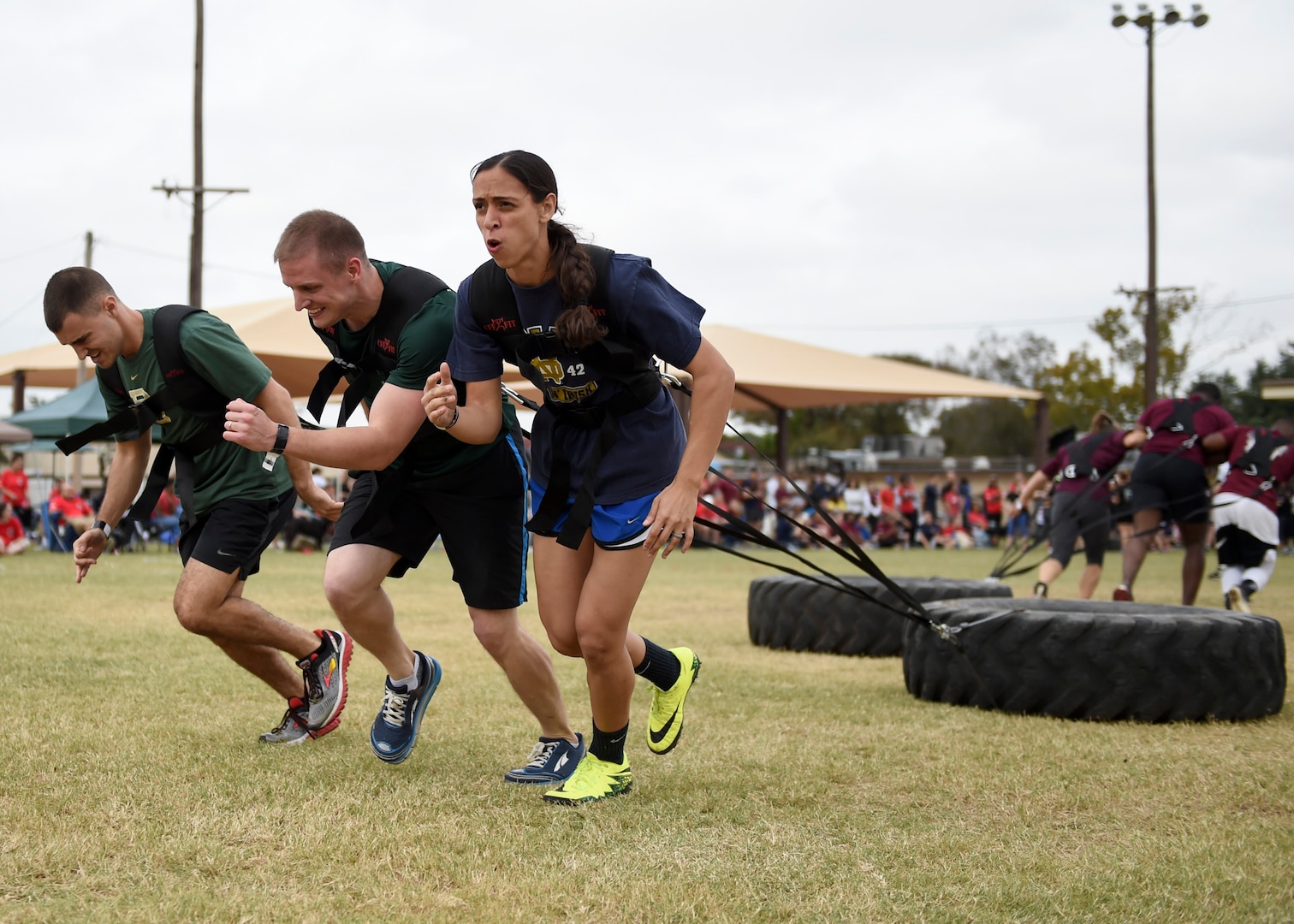 Airmen from the 59th Training Group work together to pull a 150-pound tire during the ‘Dragula’ competition at the Warrior Medic Challenge on Joint Base San Antonio-Lackland, Texas, Nov. 4. (U.S. Air Force photo/Staff Sgt. Kevin Iinuma) 