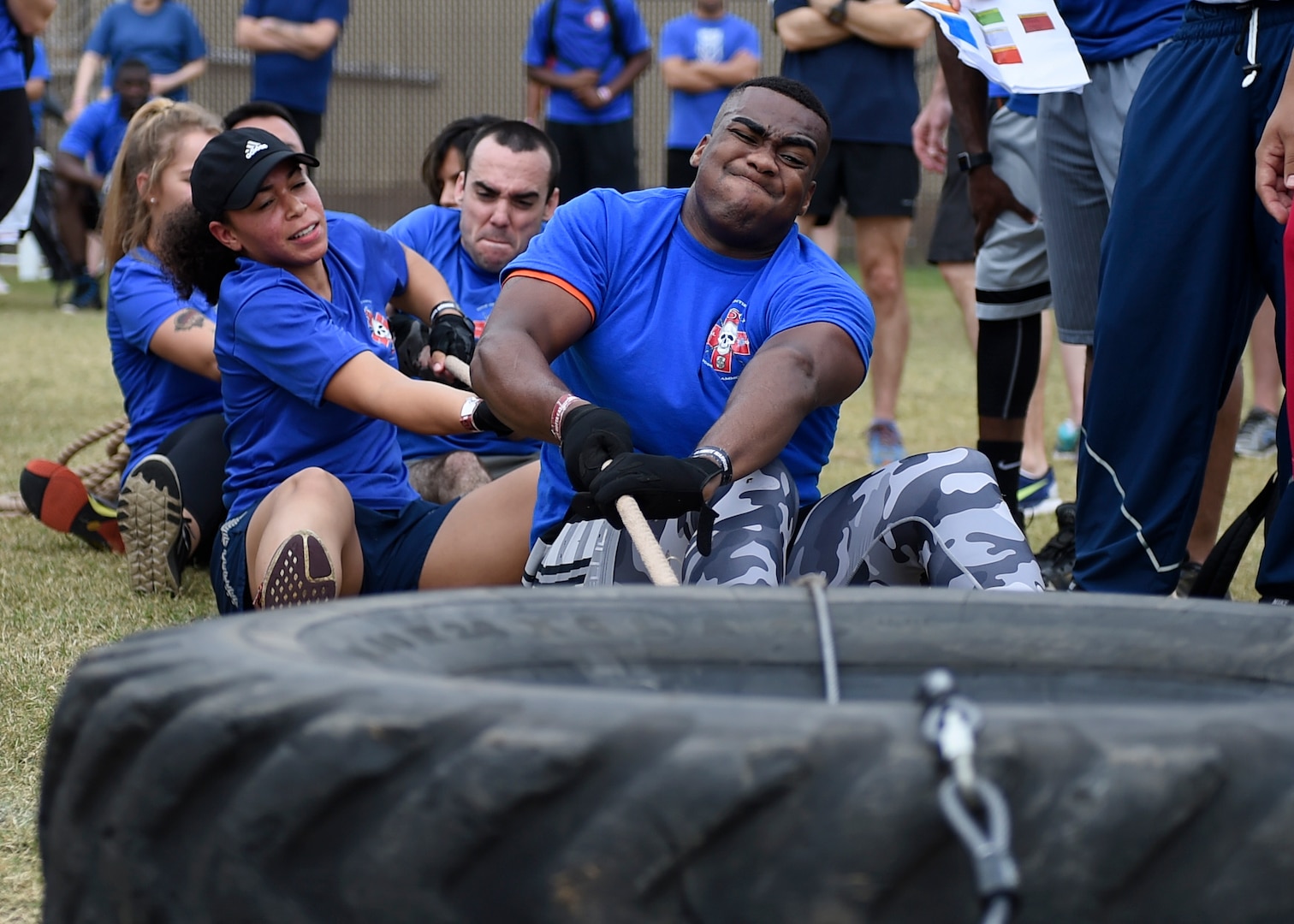 The 59th Dental Group team pulls a 150-pound tire during the “Latimus Maximus” event Nov. 4 on Joint Base San Antonio-Lackland, Texas. The event was part of the 59th Medical Wing’s Ultimate Warrior Medic Challenge, which pits the best overall warrior medics from each of the wing’s seven group against each other in physical competition. (U.S. Air Force photo/Staff Sgt. Kevin Iinuma)