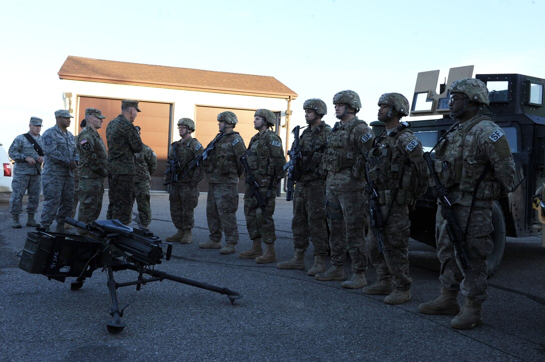 U.S. Marine Corps Gen. Joseph Dunford, chairman of the Joint Chiefs of Staff, speaks with 91st Missile Security Forces members during a missile alert facility tour, N.D., Nov. 2, 2016.  Dunford visited Airmen and spoke about the importance of maintaining a competitive advantage over our adversaries. (U.S. Air Force photo by Senior Airman Kristoffer Kaubisch)